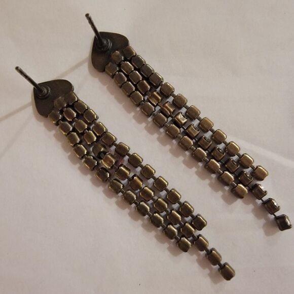 Sabika Black Diamond & Clear Tiara Crystals Silver Heart Dangle Earrings 2.25" - Picture 6 of 6